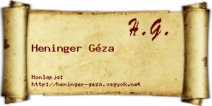 Heninger Géza névjegykártya