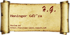 Heninger Géza névjegykártya